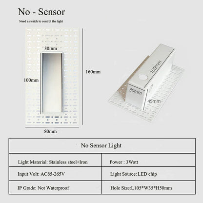 Led Embedded Wall Lamp With Pir Motion Sensor – 3W White & Black Staircase Footlight For Aisle, Corridor, And Home Lighting 14962032640324-1