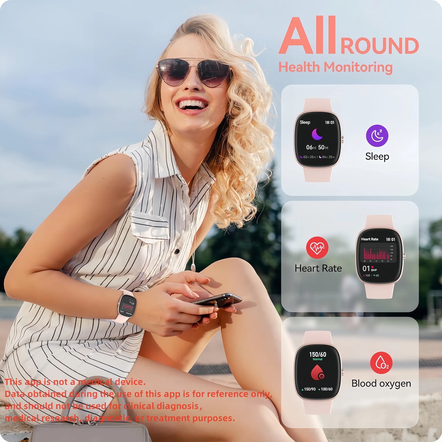 Smart Watches for Men Women  Sleep Tracking, 46mm 1.3oz Step Calorie Counter Fitness Watch Activity Trackers Pedometer forAndro 8920342331612-1