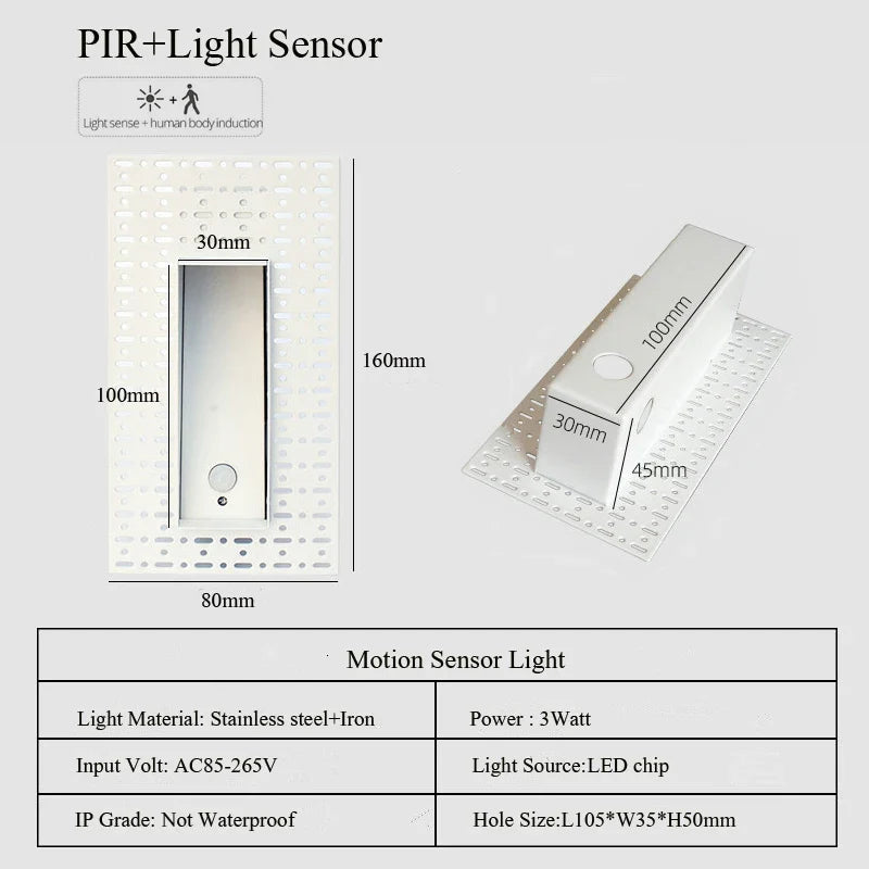 Led Embedded Wall Lamp With Pir Motion Sensor – 3W White & Black Staircase Footlight For Aisle, Corridor, And Home Lighting 14962032640324-1