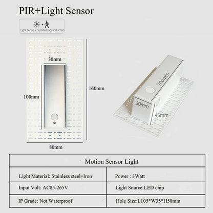 Led Embedded Wall Lamp With Pir Motion Sensor – 3W White & Black Staircase Footlight For Aisle, Corridor, And Home Lighting 14962032640324-1