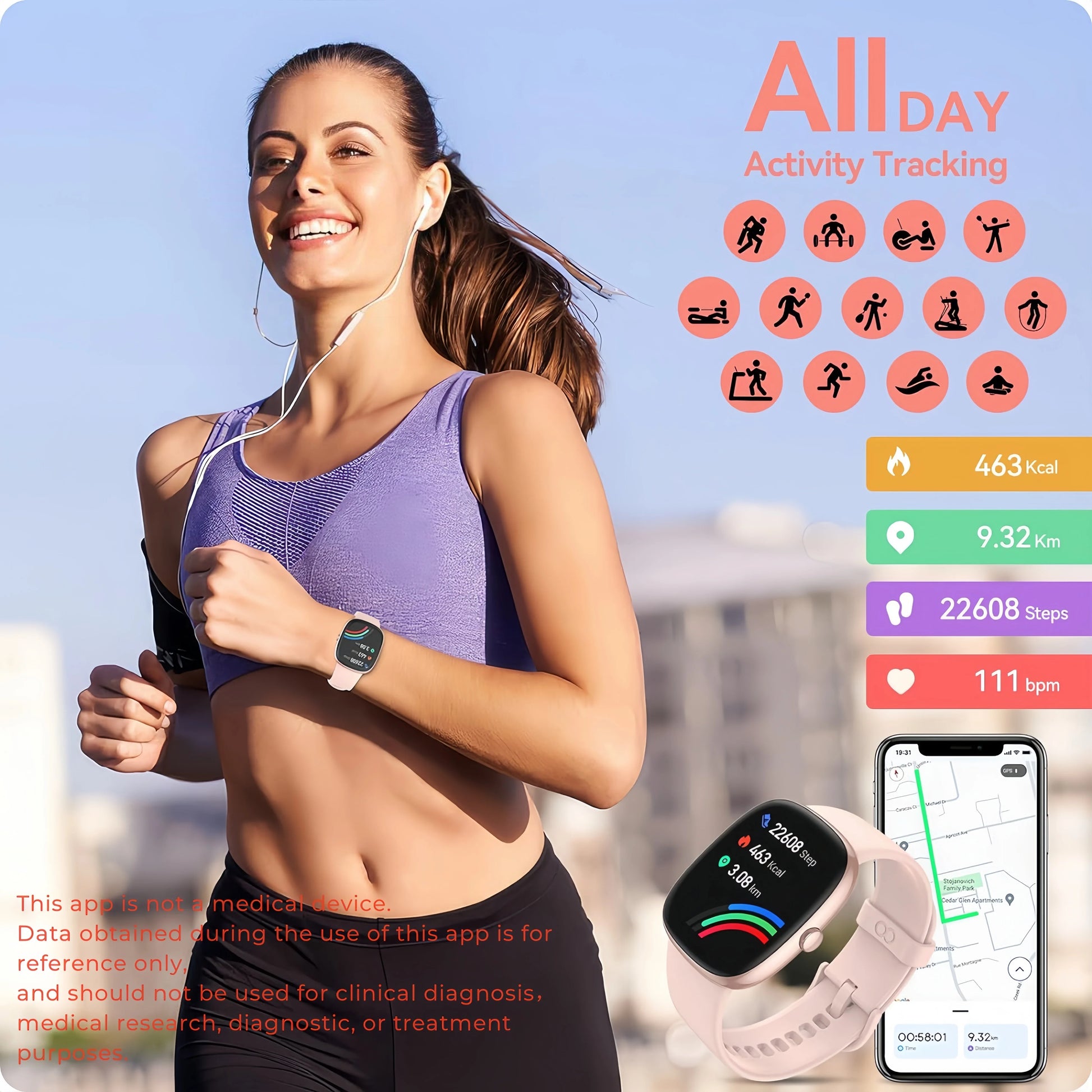 Smart Watches for Men Women  Sleep Tracking, 46mm 1.3oz Step Calorie Counter Fitness Watch Activity Trackers Pedometer forAndro 8920342331612-1