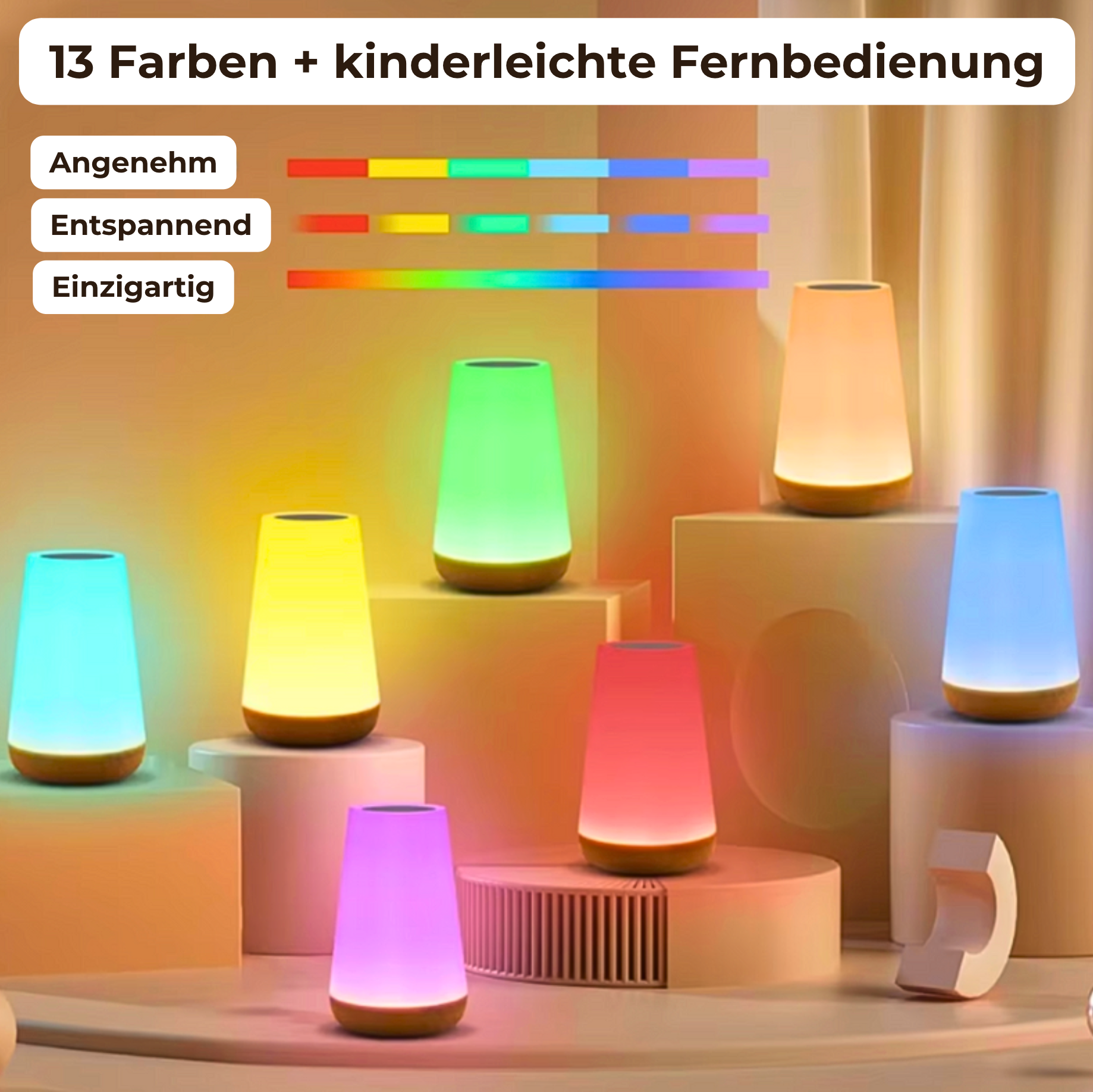 USB Rechargeable Wireless Bedside Lamp With Dimmable Touch (Including 13 Colors + Remote Control) 9961775464781-1