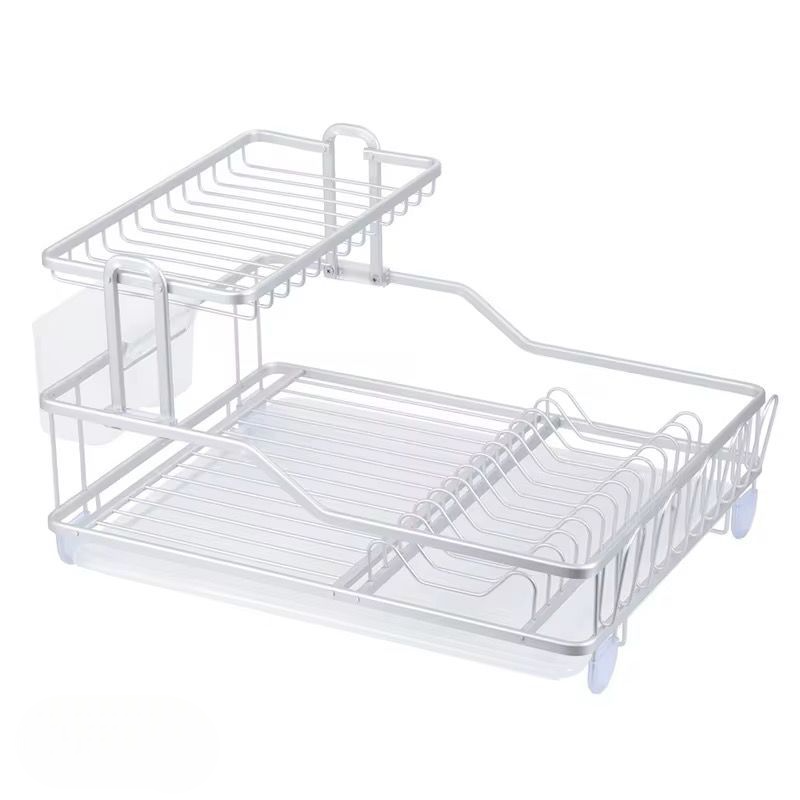 Aluminium Double Tier Dish Drying Rack Drainer Utensil Holder 8650404528285-1
