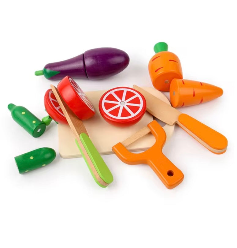 Wooden Fruit and Veg Cutting Toy Set for Early Learning Fun 9823895257422-1