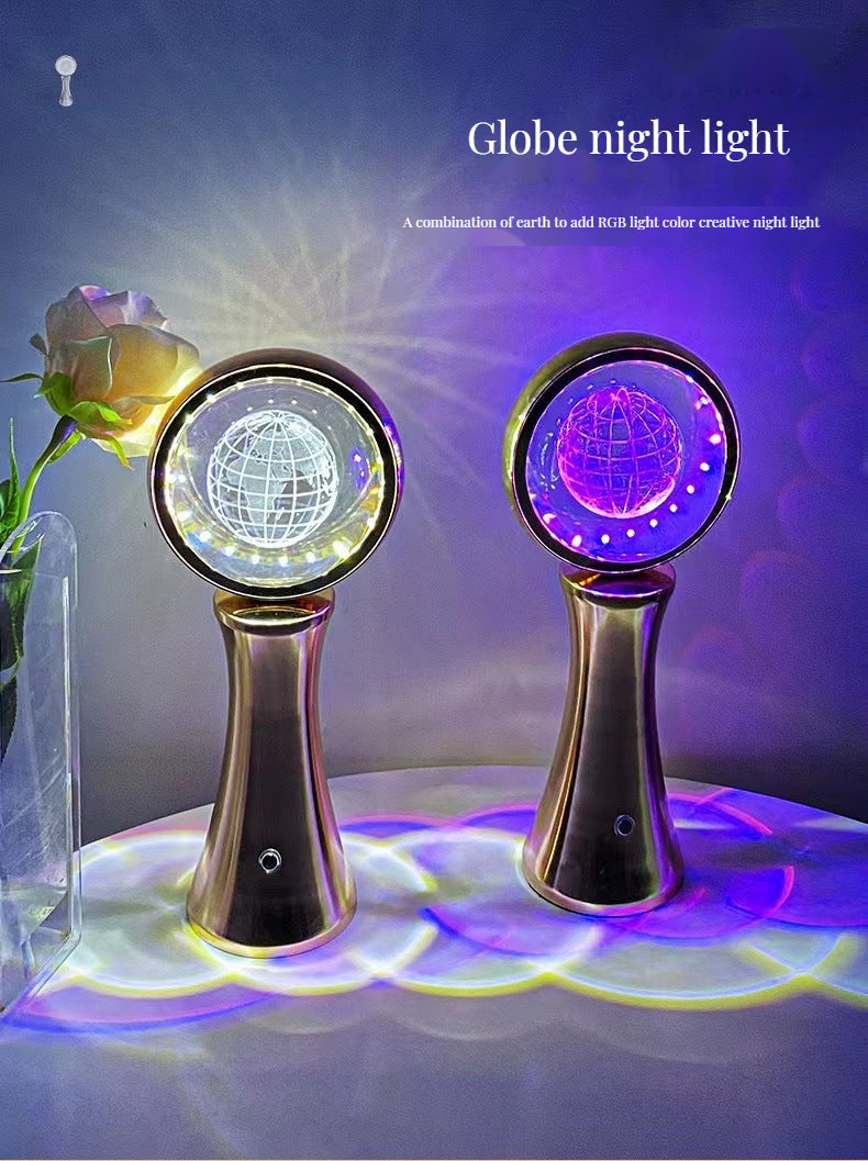 3D Crystal Globe Rotating Night Light RGB Charging Modern Simple Projection Atmosphere Light 9687195189550-1