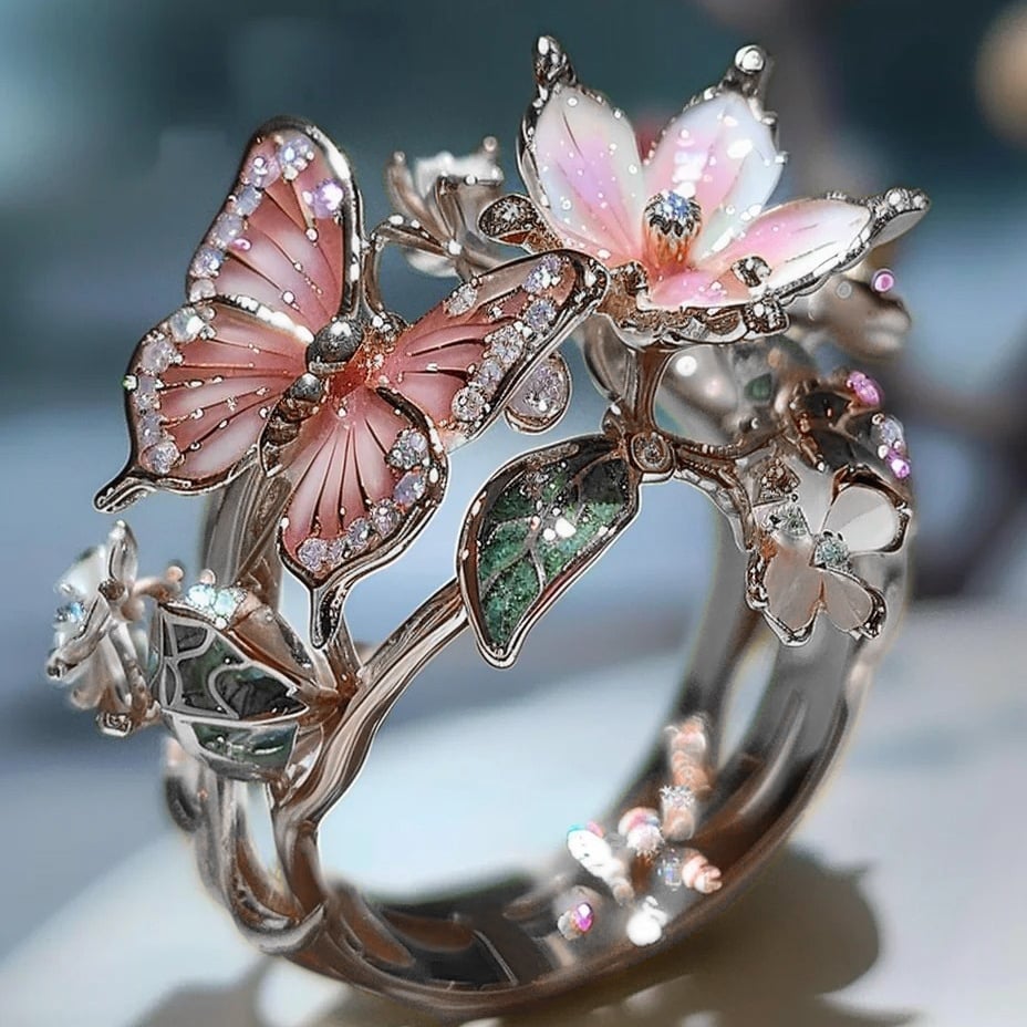 Size Can Be Changed At Will Butterfly Flower Ring 9529869992238-1