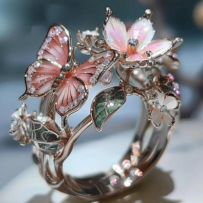 Size Can Be Changed At Will Butterfly Flower Ring 9529869992238-1