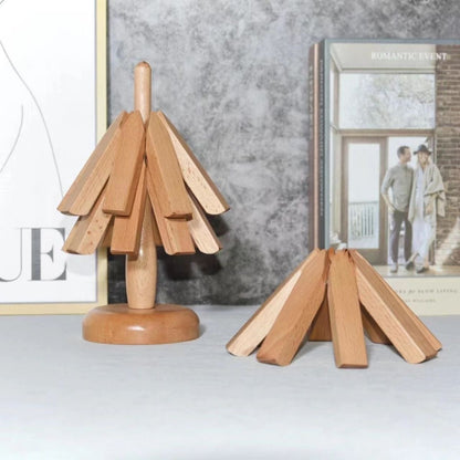 Walnut Wood Heat Resistant Trivet Table Mat Stackable Set 9674136682798-1