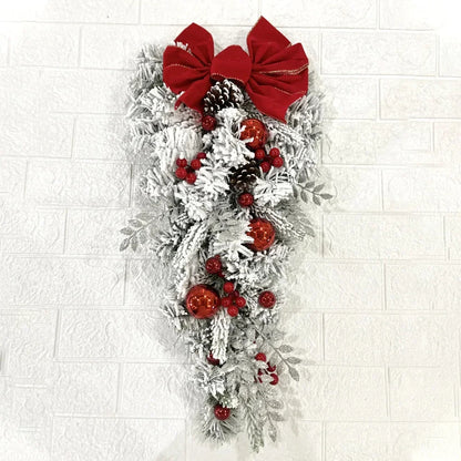 The Cordless Prelit Red And White Holiday Trim - Christmas Flocking Flower Garland Door