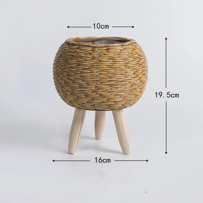 Vintage Imitation Rattan Flower Stand With Wooden Legs 14815605260614-1