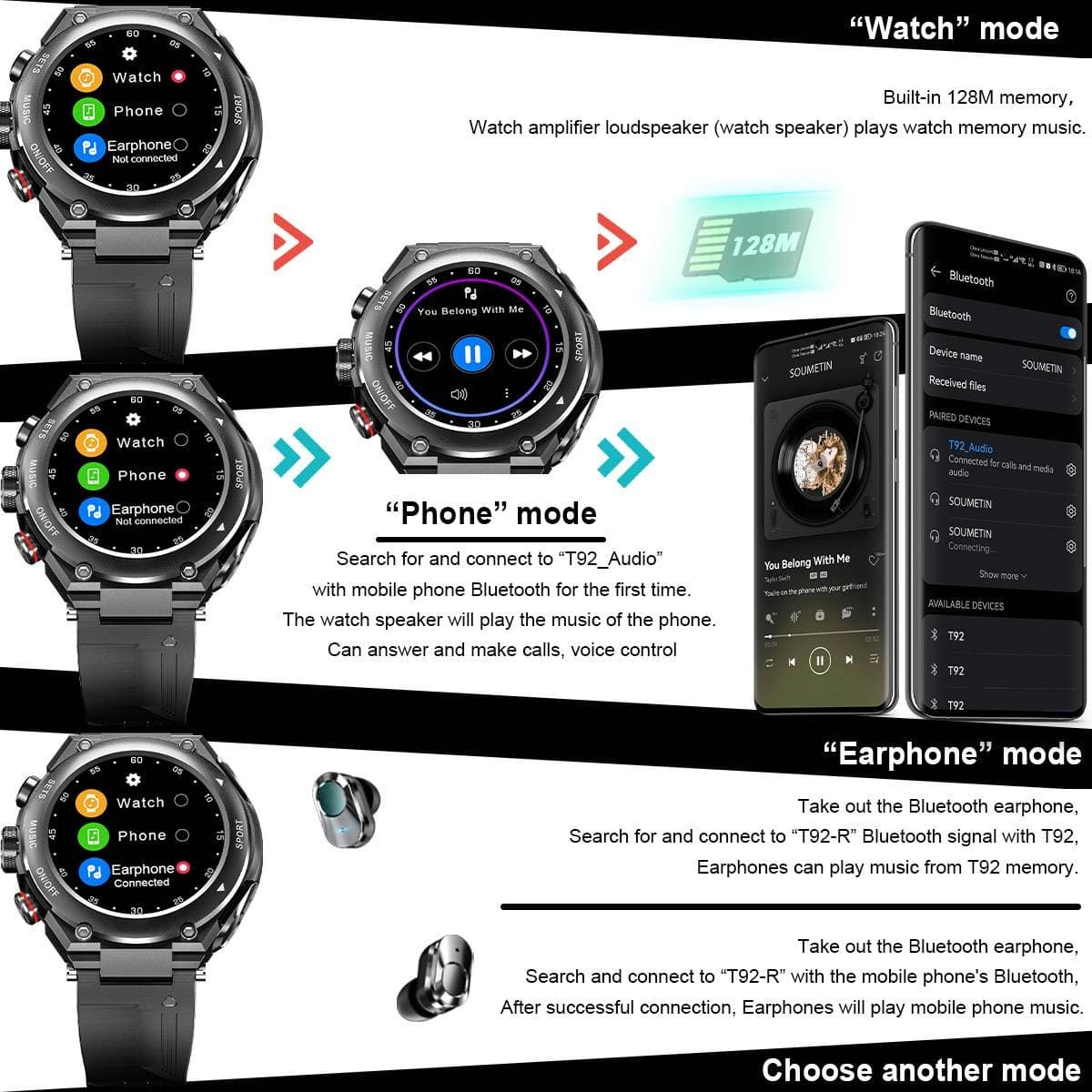 Smartwatch With Wireless Earphones Bluetooth Calls Fitness Tracker Waterproof 9827326230830-1