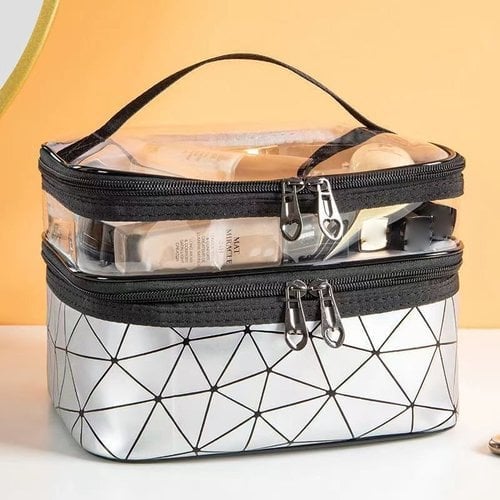 Double Layer Transparent Cosmetic Makeup Bag With Zipper Travel Organizer 8512797475118-1
