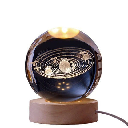 3D Solar System Crystal Ball With Optional LED Light Base 9739844026670-1