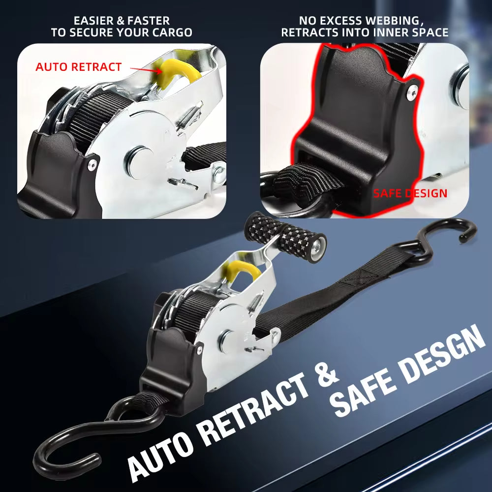 Retractable Ratchet Tie Down Strap With Sturdy Hooks Heavy Duty 9529868976430-1