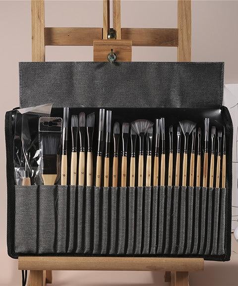 Professional Art Brush With Natural Wood Handles Set Of 24 9080597971246-1