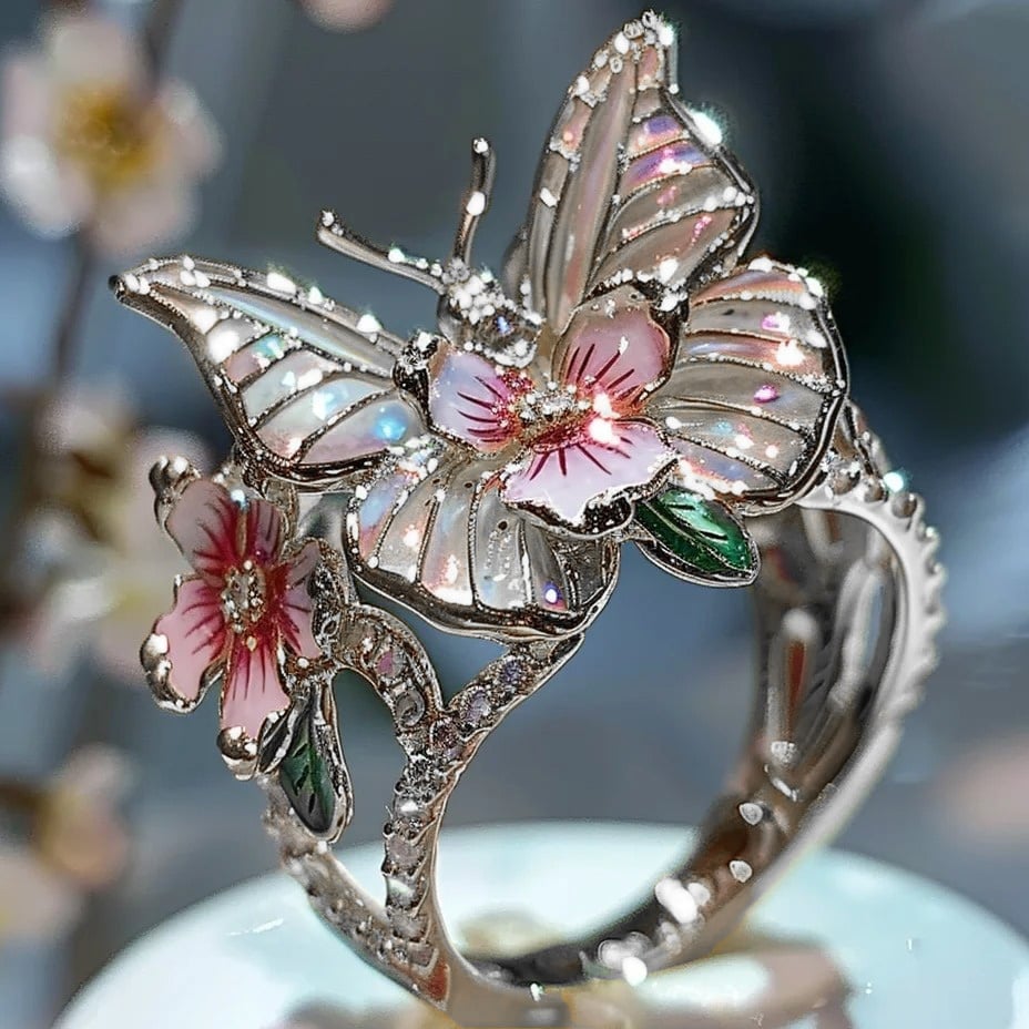 Size Can Be Changed At Will Butterfly Flower Ring 9529869992238-1