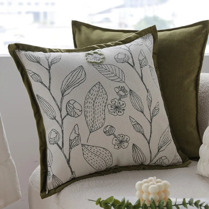 Elegant Green Jacquard Decorative Pillow Cover 14815666602310-1