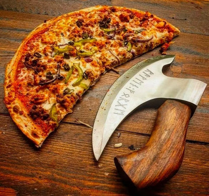 Stainless Steel Pizza Cutting Axe With Wooden Handle Sheath 9883293417774-1