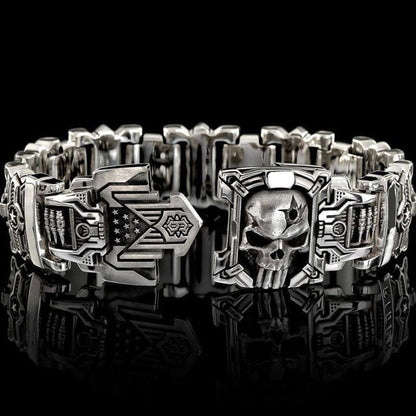 Skull Interlock Silver Bracelet Handmade Heavy Metal Gothic Warrior Design 9614411727150-1