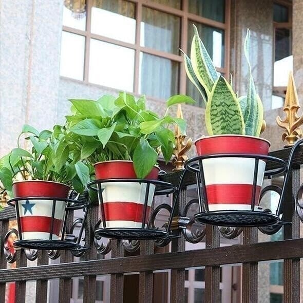 Metal Hanging Flower Pot Stand Balcony Rail Garden Plant Holder 9774297612590-1