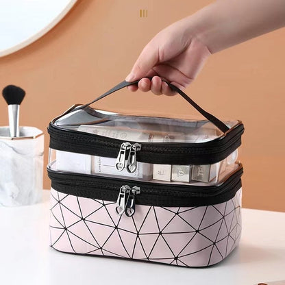 Double Layer Transparent Cosmetic Makeup Bag With Zipper Travel Organizer 8512797475118-1