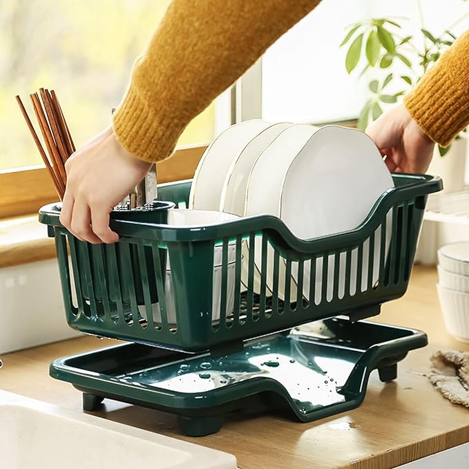 Double Layer Kitchen Dishes & Utensils Drying Organizer Rack 9638697435417-1