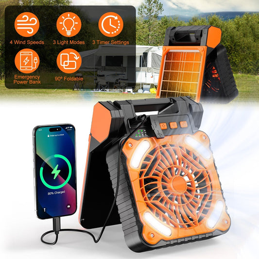 1Pc Solar Camping Fan With LED Lantern 5200mAh Rechargeable Battery Operated Portable Fan With Emergency Power Bank 4 Wind Speeds 3 Light Modes 3 Timers For Hiking Fishing Travel 9004234899676-1