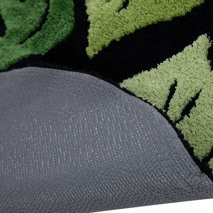 Round Green Monstera Leaf Plush Rug 14815613059398-1