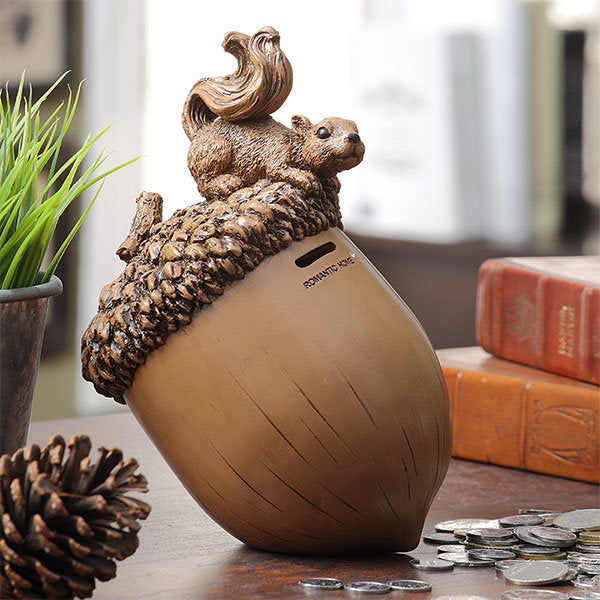 Squirrel Acorn Piggy Bank - Resin - Art And Utility - Save With Style, Cherish Every Coin 8878132822318-1