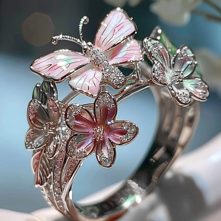 Size Can Be Changed At Will Butterfly Flower Ring 9529869992238-1