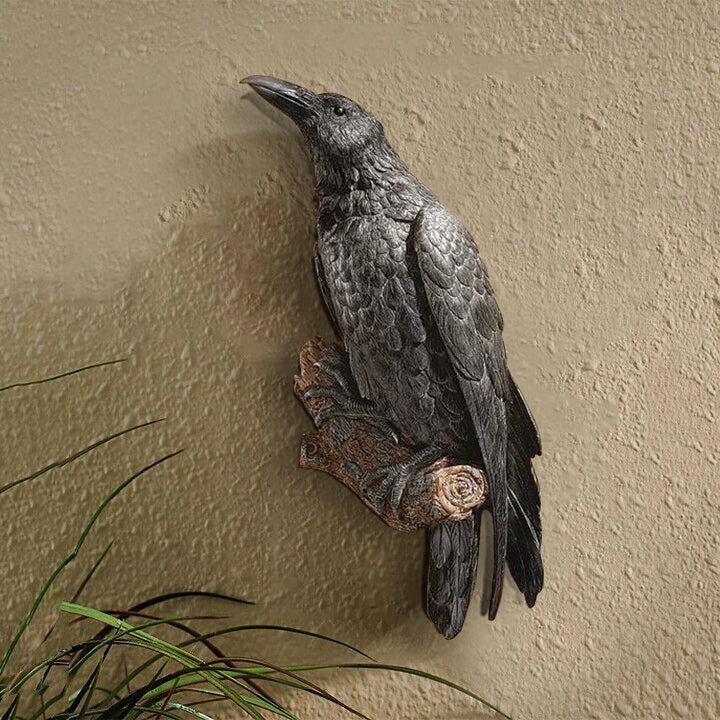 Raven Crow Wall Sculpture Resin Handcrafted Gothic Indoor Outdoor Decor 8545266073902-1