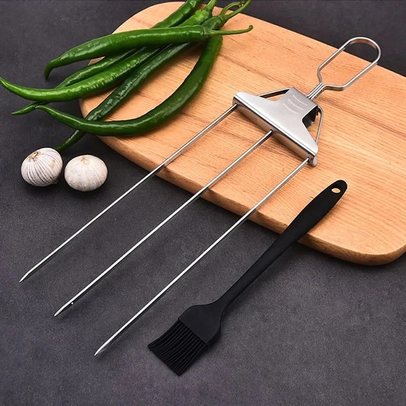 Stainless Steel Triple Skewer Set For Perfect Grilling Barbecue Cooking 14975529288006-1