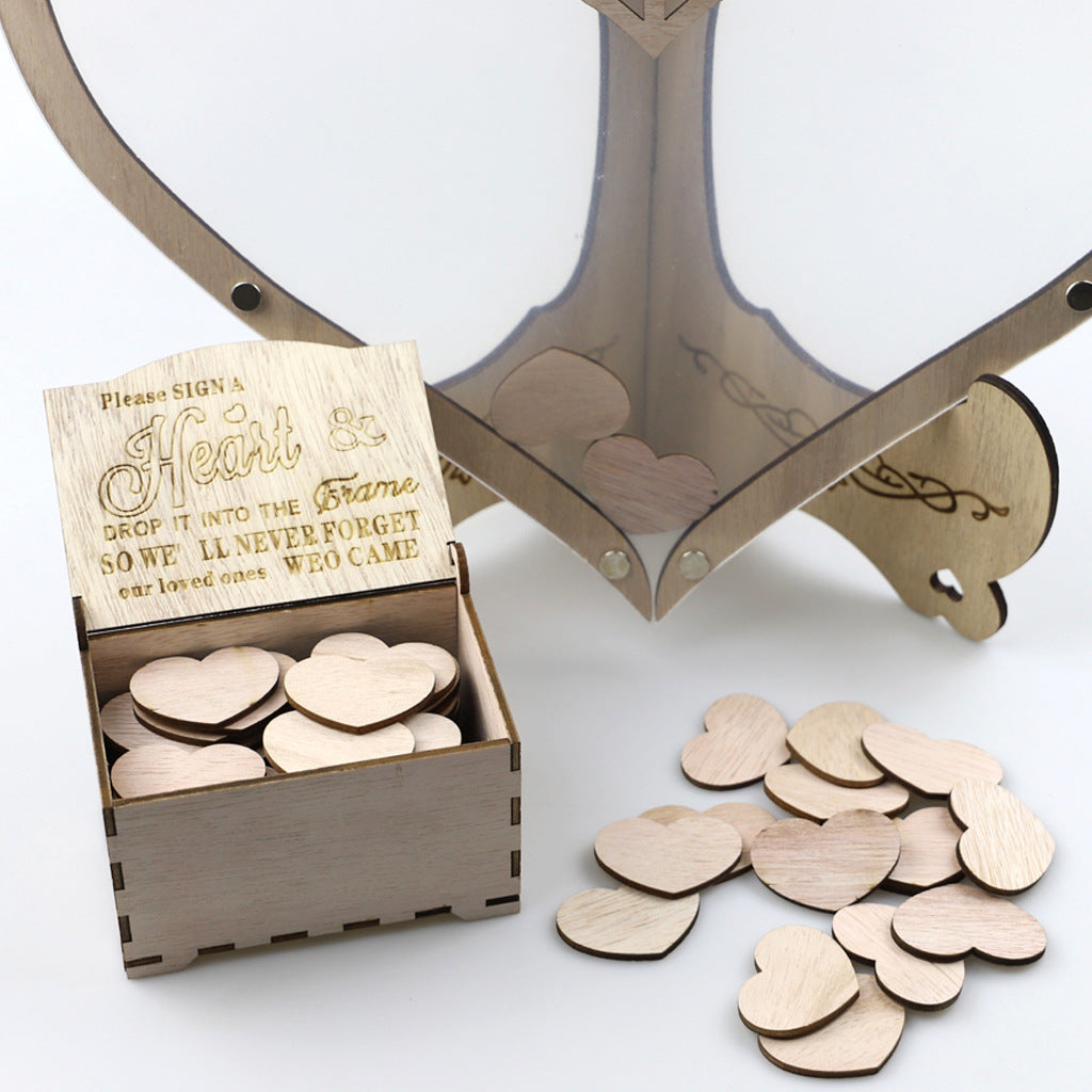 Wooden Heart Guest Book Wedding Frame Keepsake Memory Decoration 14952053539142-1