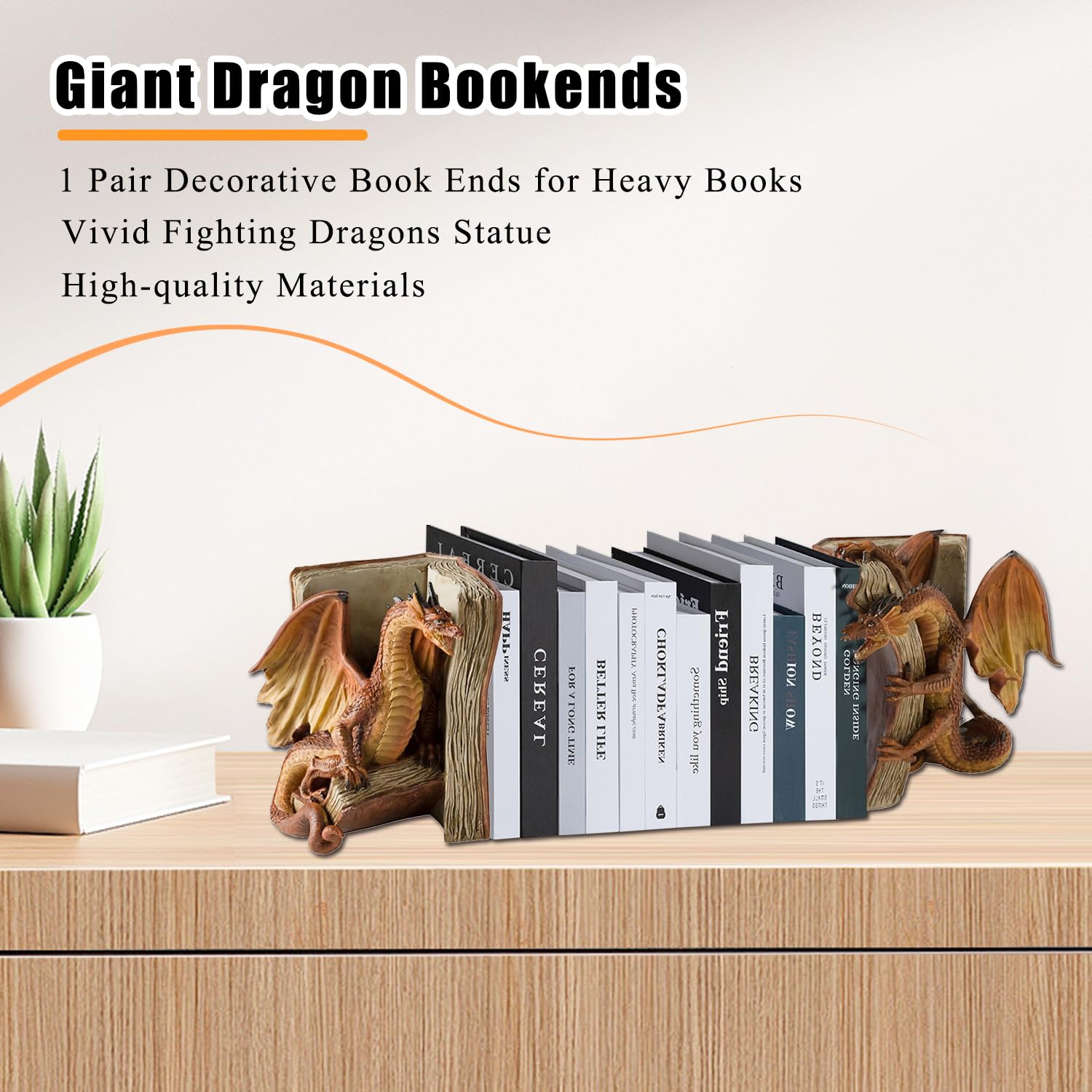 Medieval Dragon Resin Bookends Gothic Fantasy Decorative Bookshelf Home Ornament 10043844919598-1