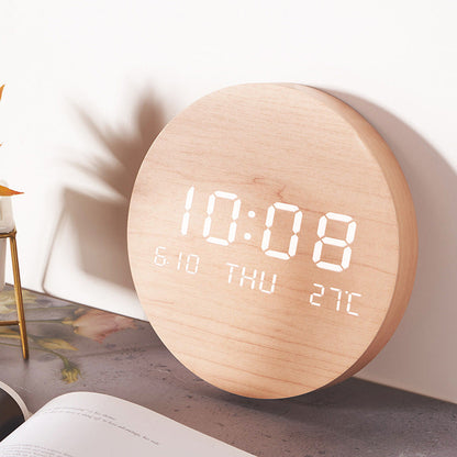 Led Wooden Wall Clock With Temperature Display, Silent Nordic Style 14815612272966-1