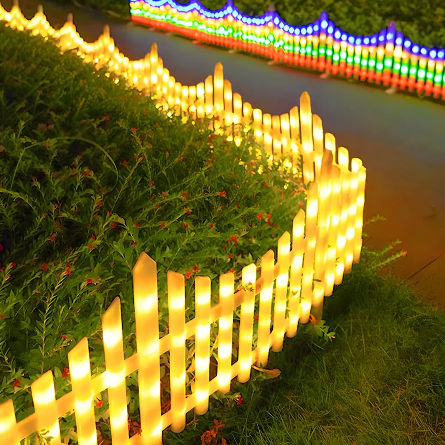 5 Pack Wave-Shaped Solar LED Lighted Garden Fence 9582323859758-1