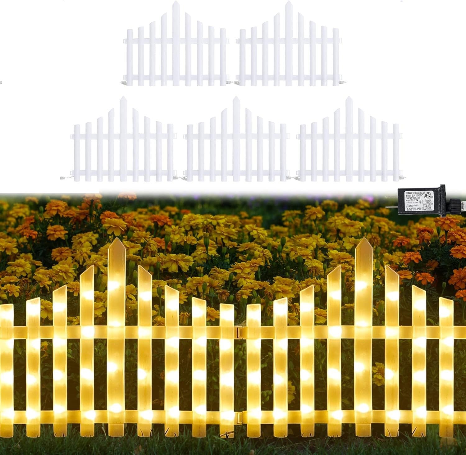 5 Pack Wave-Shaped Solar LED Lighted Garden Fence 9582323859758-1