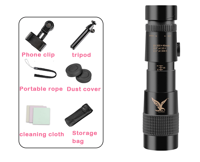 High-Power Monocular Telescope | 10–300X Zoom | Night Vision | Waterproof | Smartphone Adapter Compatible 15146752377158-1