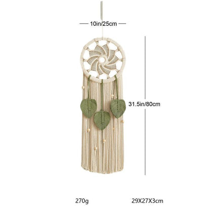 Nordic Style Circular Hand-Woven Wall Tapestry With Leaf Pattern 14815614796102-1