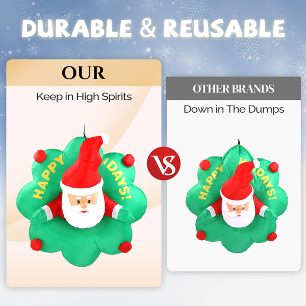 4ft Window Santa Claus Wreath, 5 LED Lights, Bundle Pocket Inflatable Decoration 8929626620124-1