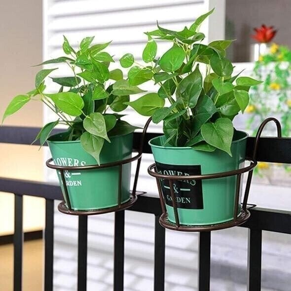 Metal Hanging Flower Pot Stand Balcony Rail Garden Plant Holder 9774297612590-1