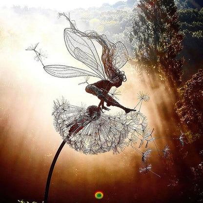 Dancing Fairy Dandelion Metal Garden Wind Spinner 8745888547150-1