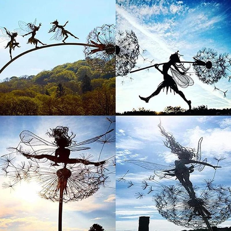 Dancing Fairy Dandelion Metal Garden Wind Spinner 8745888547150-1