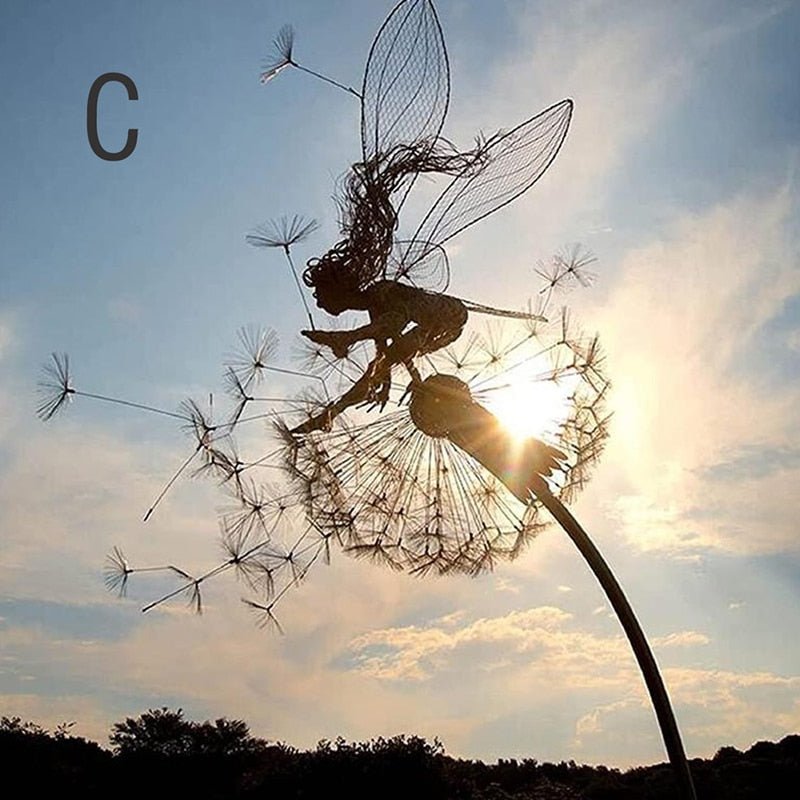 Dancing Fairy Dandelion Metal Garden Wind Spinner 8745888547150-1