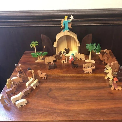 Wooden Scene Set Stable Figurines Religious Decoration 9636197171502-1