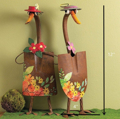 Metal Duck Garden Statue Recycled Shovel Floral Yard Decor 9464988631342-1