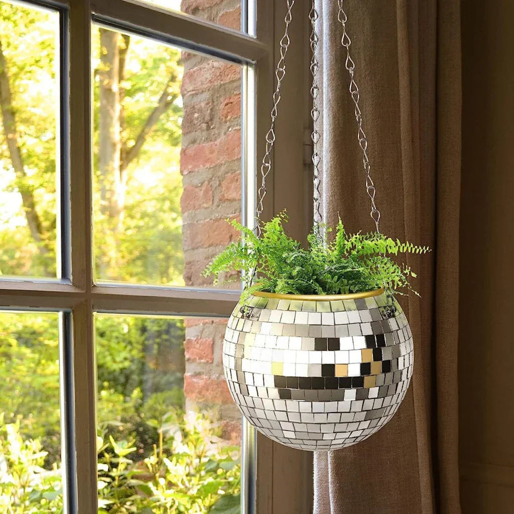 Reflective Hanging Planter Mirror Ball Pot For Indoor Garden Décor 14815631573318-1