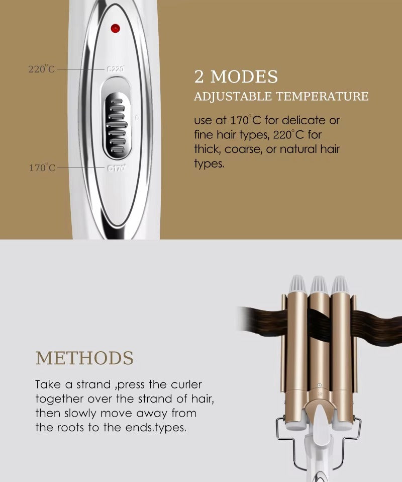 Professional Triple Barrel Curling Iron Beach Waves Styling Hair Tool 11589291180300-1