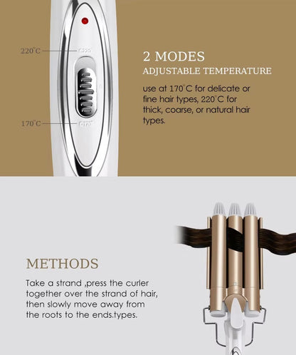 Professional Triple Barrel Curling Iron Beach Waves Styling Hair Tool 11589291180300-1