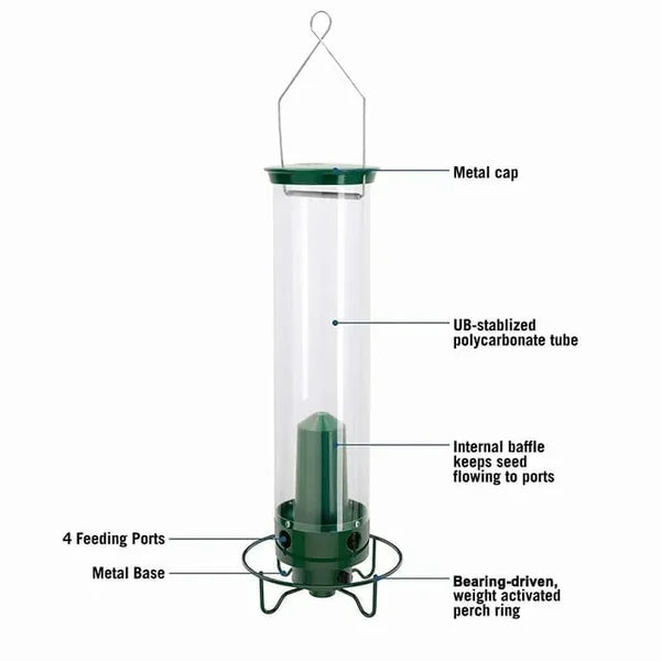 Squirrel-Proof Bird Feeder | Spinning Tube Feeder with 4 Ports & 5 lb Seed Capacity